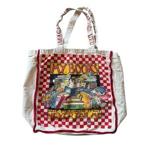 Marie Engelbreit Tote Library Canvas Book Bag My Books Are Friends Red Checkered